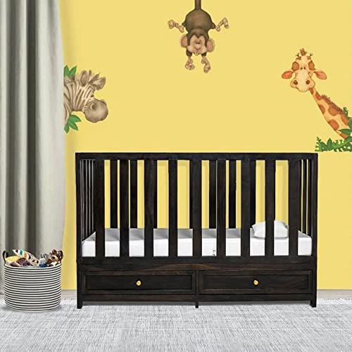 Image of Wakefit Baby Cot | 1 Year Warranty | Baby Cot Bed, Wooden Cradle for Baby, Cribs & Cots Furniture - Elsa (Sheesham Wood, American Walnut, with 2-Drawer Storage)