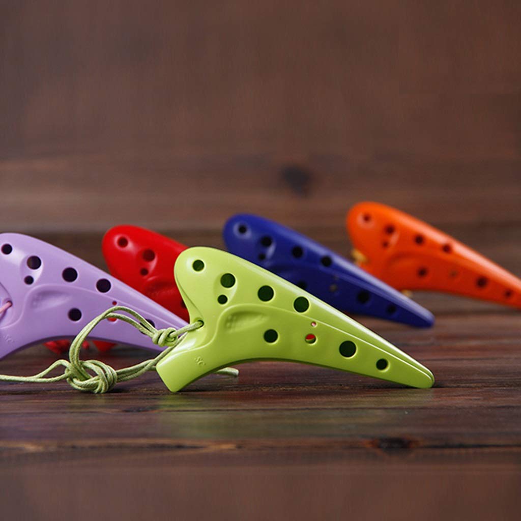 ocarina, Ocarina anti-caduta in plastica con tono acuto a 12 fori, regalo di compleanno, cordino e materiale didattico(Orange)