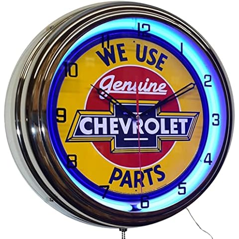 16" We Use Chevy Genuine Parts Sign Blue Neon Advertising Clock Garage Decor Cover