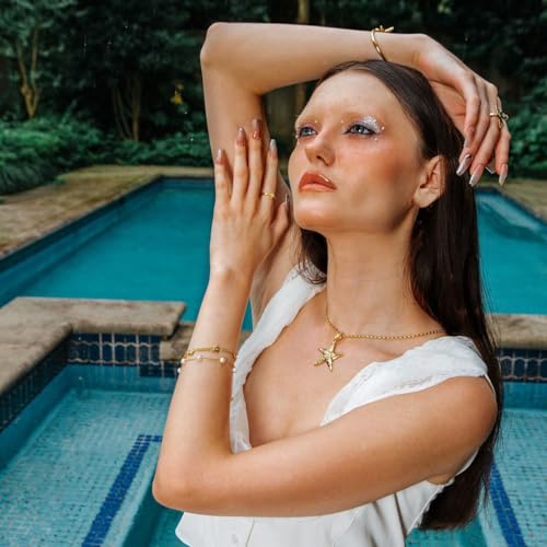 18K Gold Plated Starfish Pendant Necklace Stainless Steel Conch & Pearl Chain Choker for Women Ocean Jewelry3