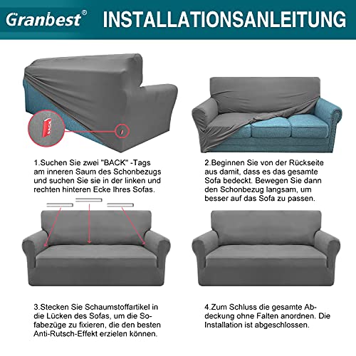 Granbest Strecken Sofabezug 3 Sitzer Superweich Elasthan Sofaüberwurf für Hunde Haustier Couchbezug Möbelschutz mit Elastischen Boden (3 Sitzer, Hellgrau)