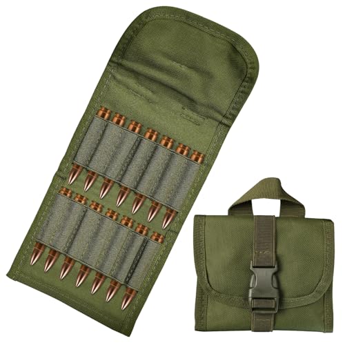 Tactical Ammo Pouch for Utility Hunting Rifle Foldable Ammo Wallet with Holds 14 Cartridges Firearm Ammunition Carrier Bag for Shooting Range with Gear Rifle Shell Holder Belt for Bullets