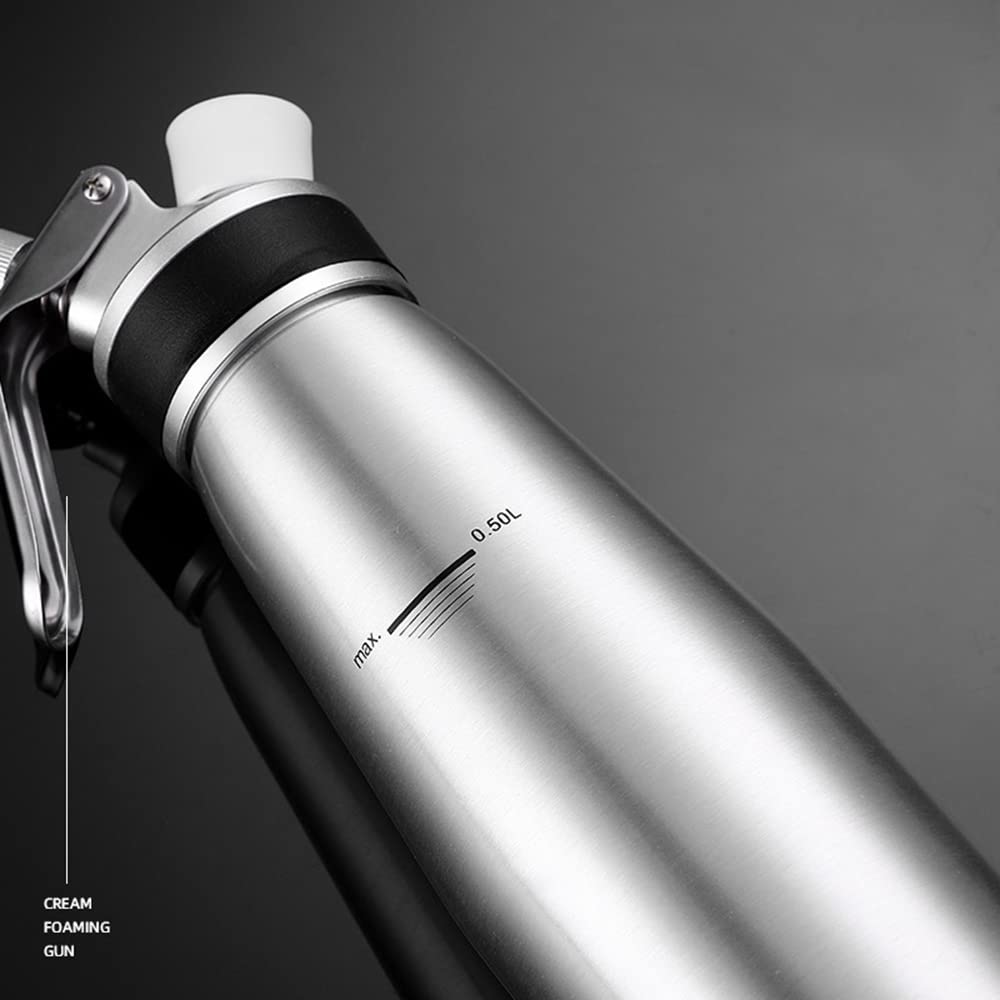 500 ml sifón de Cocina espumas Acero Inoxidable extraíble sifon de Nata Aluminio con 3 boquillas Acero Inoxidable y 1 Cepillo, dispensador de Crema para