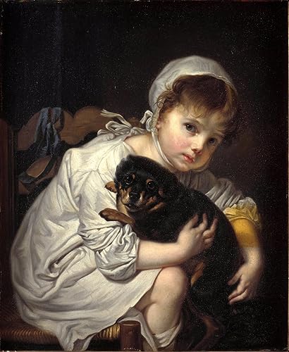 Impression d'affiches la petite fille au petit chien Jean Baptiste Greuze affiche toile 60x90
