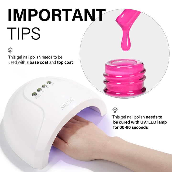 Miniatura 3 de AILLSA Esmalte de uñas de gel rosa intenso, esmalte de uñas en gel rosa neón, esmalte de uñas en gel rosa brillante pastel, macarrón, colores de