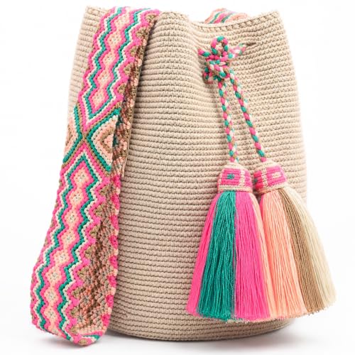 Image of WYOU Designer Wayuu Hand-Crochet Woven Summer Beach Bag for Everyday, Travel-Large Beachy Purse, Colorful Purses for Women