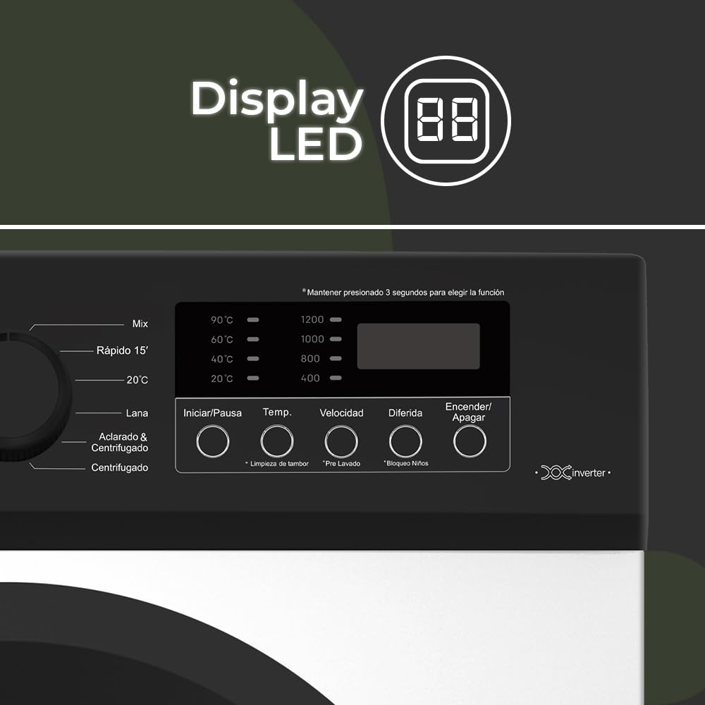 Aspes Lavadora 8 Kg Carga Frontal, Blanco, AL8201AIDVB. 1200 rpm, Motor Inverter, 12 Programas, Tambor Acero Inoxidable, Clase de Eficiencia Energética A