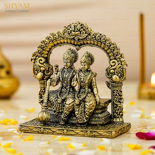 Image of Brass 4.5 Inch Lord Laxmi Vishnu Sitting Statue Laxmi Narayan Idol for Home Office Pooja Bhagwan Hari and Maa Lakshmi Murti for Diwali Pooja and Gifting Purpose
