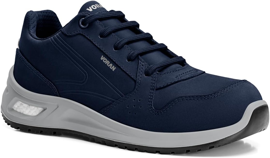 Men’s Athletic Safety Work Shoes – All Day Comfort – Lightweight Comp Toe, Energy-Return Cushioning (Infinergy® by BASF), EH & Slip Resistant – Nubuck Leather Work Sneakers