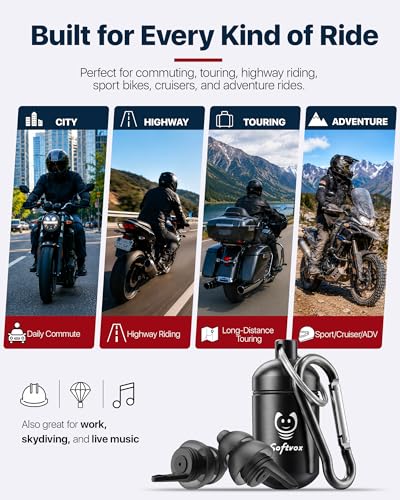 Image of Motorcycle Ear Plugs for Wind Noise Reduction, 2 Filter Options Reusable Motorcycle Accessories, Soft Comfortable Hearing Protection Earplugs for Motorbike, Touring, Racing, Riding - 25dB Biker Gifts