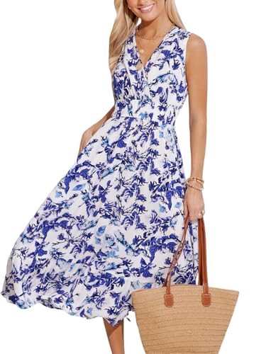 Image of CUPSHE Women Tiered Ruffle Midi Floral Summer Dress Surplice V Neck Elastic Waist Casual Spring Dresses with Pockets