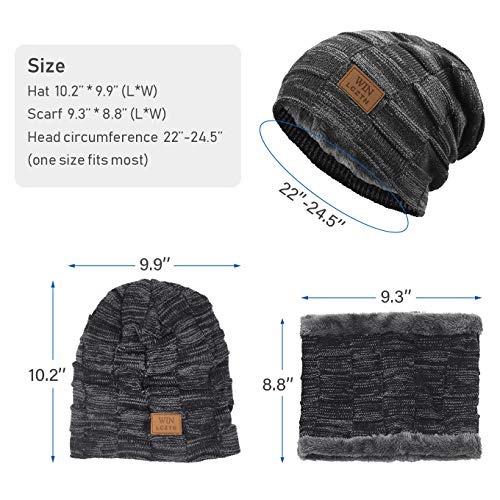Lcztn Mens Winter Beanie Hat Scarf Set Warm Fleece Lined Knit Ski Hats Slouchy Skull Cap For Unisex Gift (Black) #TOP4