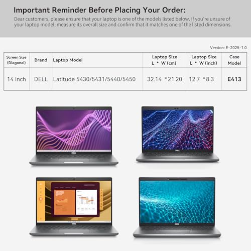 Image of Smatree 14 inch Laptop Sleeve for DELL Latitude 5430 /5431 /5440 /5450 | for 14 inch DELL Case with Accessory Pocket,Patented Super Corner Design (E413)