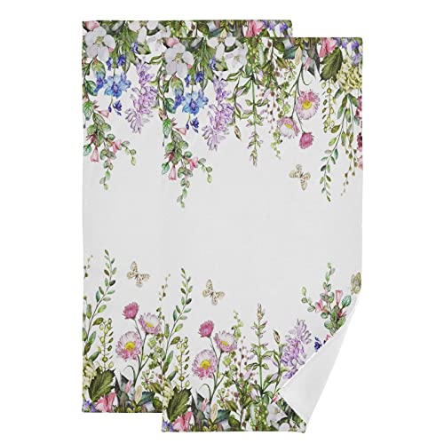 Shustary 2 Pack Spring Floral Hand Towels For Bathroom,Microfiber Soft Absorbent Vintage Herbs Pink Flower Kitchen Dish Towels Decorative Green Leaves Bath Hand Towel For Face,Gym,Spa 14"X28" #TOP12