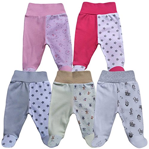 MEA BABY Unisex Baby Hose mit Fuß Baby Strampelhose mit Fuß 5er Pack....