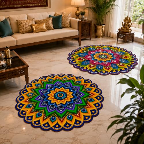 Image of 3D Floral Door Mat | Water Absorbent, Anti-Skid, Machine Washable Floor Mat | Soft Microfiber Carpet for Home, Living Room & Bedroom | Premium Decorative Mat (Multy, Round)