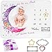 Baby Meilenstein Decke auf Deutsch | Monatsdecke Baby Junge & Mädchen, Unisex | Blumen & Mond | Personalisiertes Neugeborenen-Geschenk für Mütter | Babydecke | Meilensteindecke und Rahmen