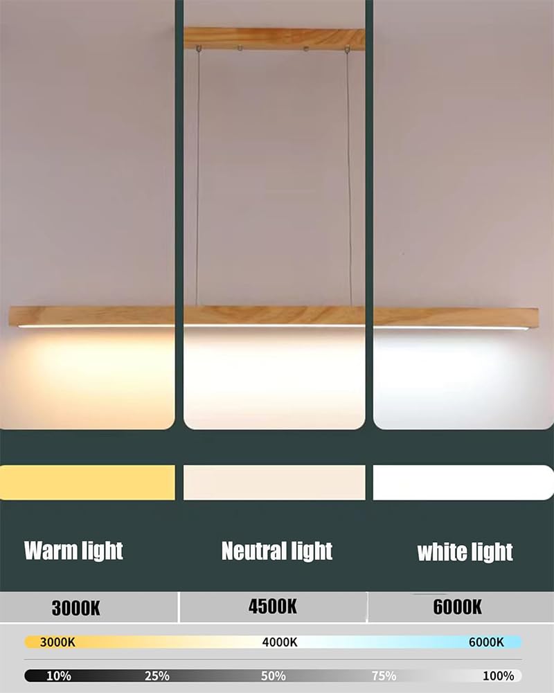 Lampada a Sospensione LED tavolo da pranzo Dimmerabile Moderna lampadario sala da pranzo Con Telecomando, Design Lineare, Regolabile in Altezza,Per Soggiorno Kitchen Island Corridoio (Holz, 100cm)