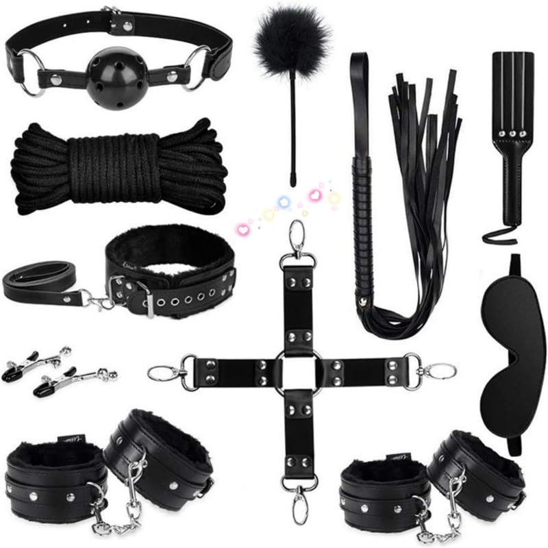 11 StüCk Set Von Schwarzem Ledermaterial, Widerstandsgurt, Hand Und Fuß Set, Schlafzimmer Spiel, Home Training Assistenz AusrüStung