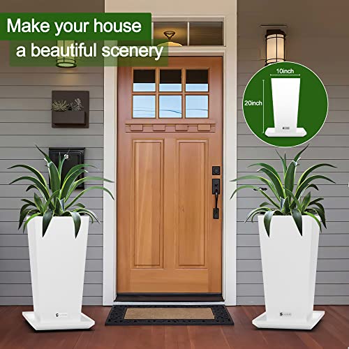 Elevens 2-Pack White Outdoor Planters 20 Inch, Plastic Square Tapered Planters For Indoor Outdoor Plants, Large Planters With Tray For Patio #TOP1