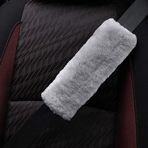 Image of OGLAND 2 Pack Sheepskin Car Seat Belt Cover Pads | Wool Seatbelt Cushions