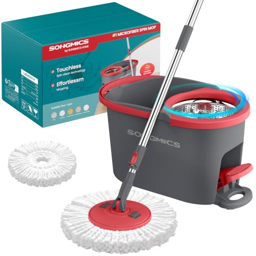 SONGMICS Spin Mop and Bucket Set with Pedal Wringer, Floor Cleaning Mop, Adjustable Telescopic...