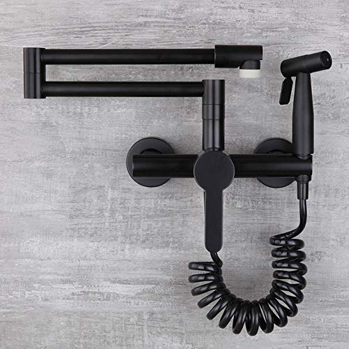 Robinet de cuisine mural noir mat orientable avec douchette extensible pour un design épuré