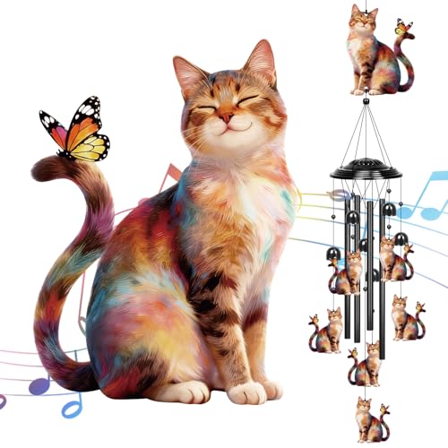 YHmall Cat Gifts for Women 35 in Wind Chimes for Outside Mothers Day Gardening Gifts for Mom Colorful Metal Memorial Wind Chime Cat Decor for Home Yard Patio Garden Outdoor