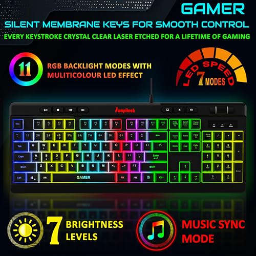 Image of Gamer Programmable RGB Gaming Keyboard | 26 Anti-Ghosting Keys | Windows Lock Key | 11 RGB Backlight Mode with Music Sync Mode | 7 LED Speed & Brightness Levels | 1.8 M Braided Cable