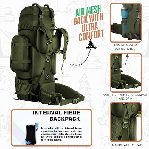 Image of Hyper Adam 95 Ltr Rucksack With Detachable Hiking Backpack & Rain Cover for Trekking & Travelling | Mountain Bags For Men & Women| Backpack Military Grade Made With 3 Year Warranty