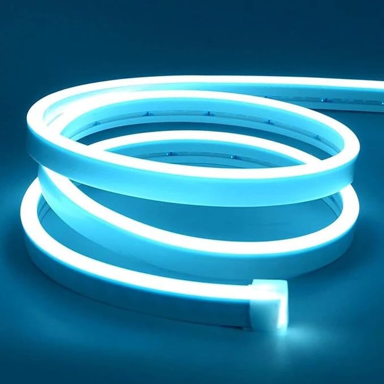 Image of 16.4 Feet LED Neon Strip Lights, with 12V Adapter, Waterproof IP65, Silicone Flexible Rope Light for Home Decor | Led Strip Lights | Neon Lights | DIY | (ICE Blue)