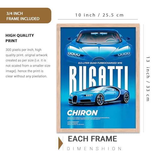 Image of kotart Big Sports Cars Framed Posters Gift Items for Boys Room Wall Decoration Bedroom Living Room Office Studio Decor | Car Poster Frame for Wall Decor Set Of 3 Size (10 X 13 inch)