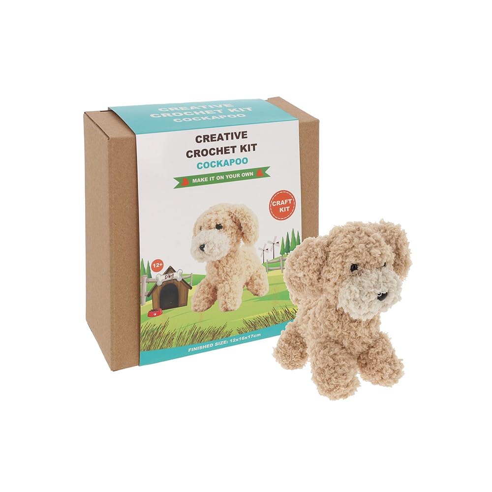 Shudehill Giftware Beige Chenille Creative Crochet Kits Bear, Bunny, Horse, Duck, Dog, Fairy & More - Perfect For Learning Or Experienced Crocheters (Cockapoo))