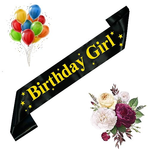 Image of DECOFY Birthday Sash & Crown Set - Princess Queen Tiara with Sash for Girls & Women, Suitable for All Age Groups, Birthday Party Accessories, Stylish & Reusable Celebration Wear