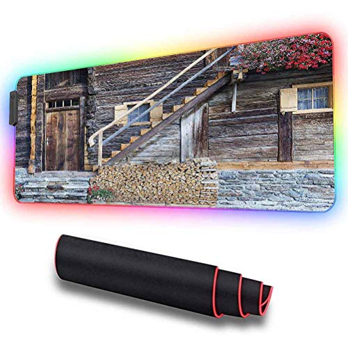 RGB Soft Gaming Mouse Pad Large, Shutters,Flowers and Firewood Pile, Extended RGB Mouse
