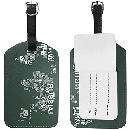 Preisvergleich Produktbild Carneg Armee grüne Weltkarte Leder Reisegepäckanhänger Set lustige personalisierte PU-Tasche Kofferetiketten mit Gurt Kabel Ausweis
