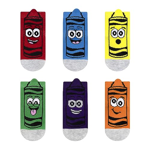 Robeez Baby Boys & Girls Unisex Slip-Resistant Crew Socks for Infant and Toddler, 6 Pairs, Silly Crayons, 12-24 Months