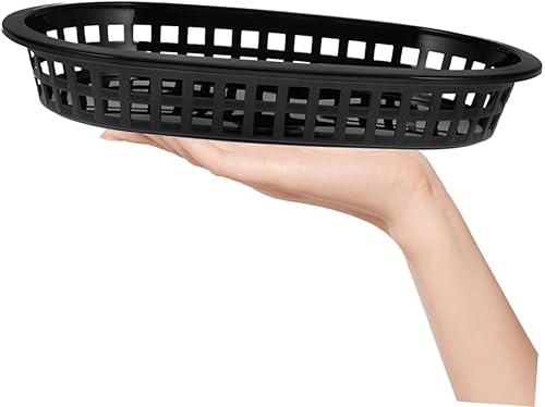 Miniatura 3 de Bandeja decorativa para hamburguesas y papas fritas, cesta ovalada para servir delicatessen, pan, hamburguesas, sándwiches y papas fritas (negro)
