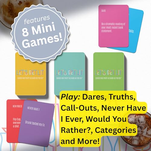 Let's Get Lit Drinking Game for Adults - Includes 8 Mini Drinking Games for Parties, Pregaming and Groups - Ages 21+, 2+ Players, 30 Minute Playtime, Made by Fitz - image 2