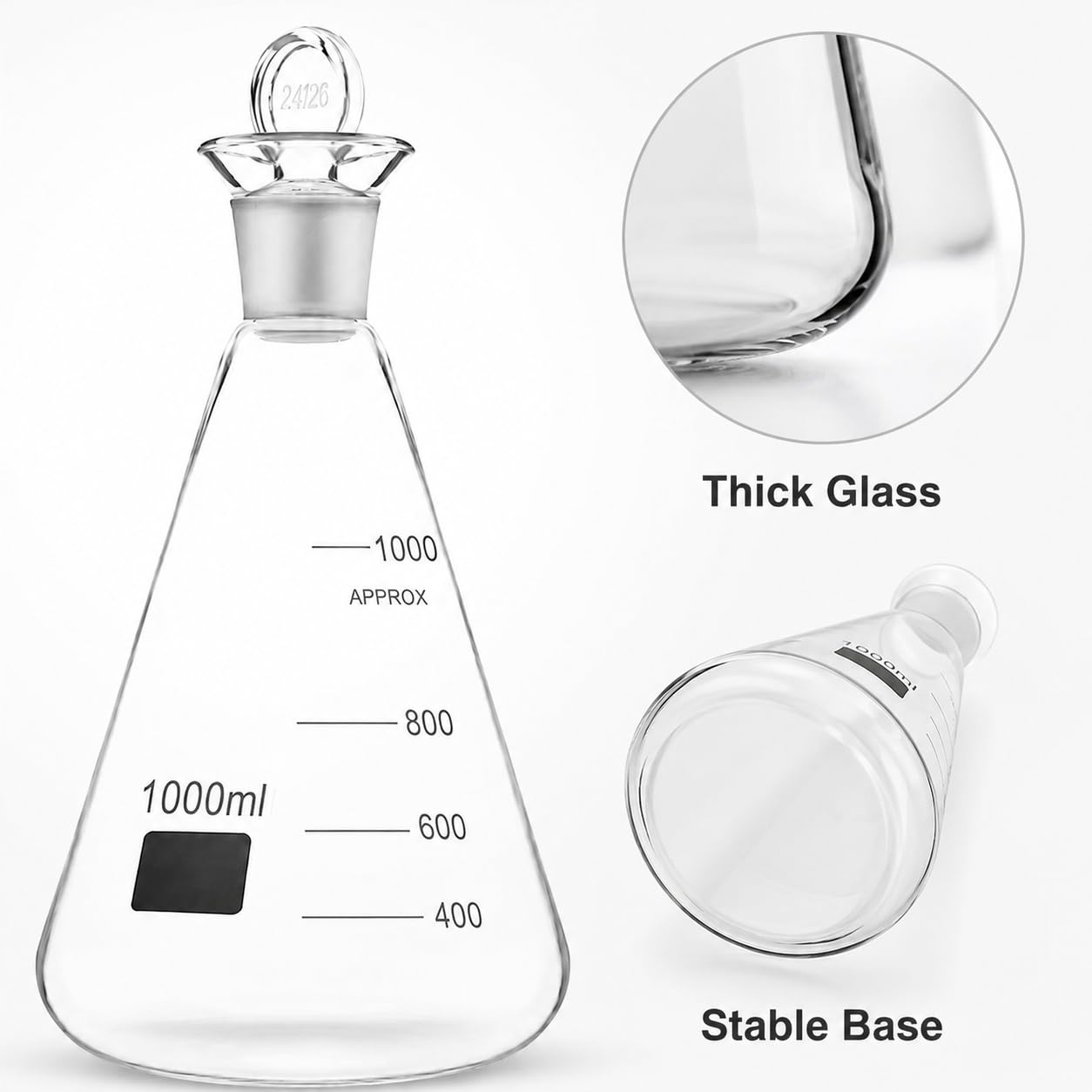 Jodzahlkolben mit Wasserverschluss Glasstopfen Laborware-3000ml 24#