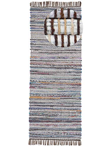carpetfine Flachgewebeteppich Kelim Chindi Läufer Braun 75x200 cm | Moderner Teppich für Wohn- und Schlafzimmer
