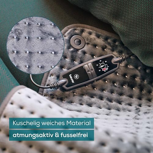 Beurer HK 123 Heizkissen, Made in Europe, Ober- und Unterseite aus 100% recyceltem Material, kuschelig weich, 60 x 30 cm, 6 Temperaturstufen und Abschaltautomatik, maschinenwaschbar, grau