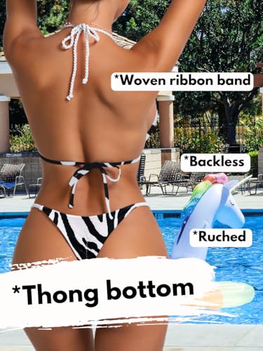 Patterned Bikinis,Scrunch Butt High Cut Thong Bikini Sets,Cute Two Piece Swimsuits for Women Beach Vacation3