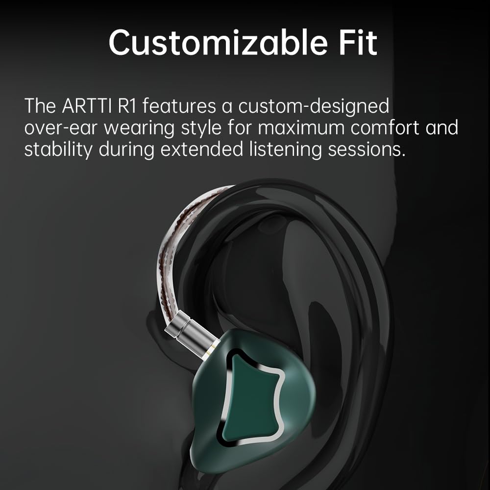 ARTTI Écouteurs intra-auriculaires R1 3DD HiFi Bass Filaire Gaming IEM avec câble détachable de 0,78 mm à 2 broches pour chanteur musicien audiophile (pas de micro, 3,5 mm)