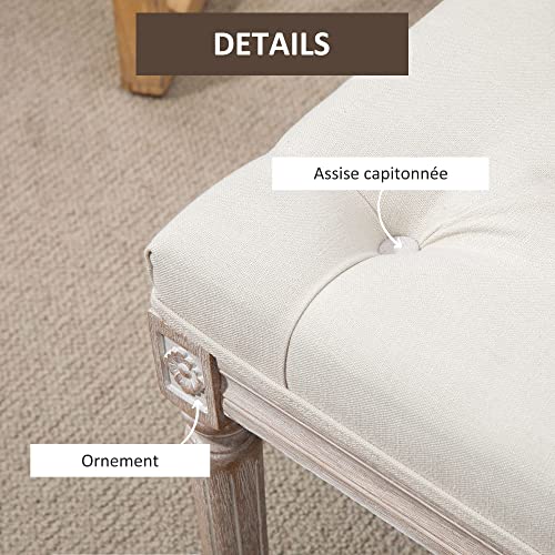 HOMCOM Banc Banquette Classique capitonné 80cm Bout de lit Rembourrée en Lin – Bois d’hévéa sculpté, patiné – Beige - Les Beatles, Paul McCartney, John Lennon, RIngo Starr, George Harrison HOMCOM Banc Banquette Classique capitonné 80cm Bout de lit Rembourrée en Lin - Bois d'hévéa sculpté, patiné - Beige – Image 5