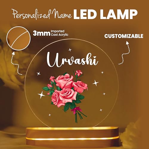 Image of PRINTHUA Plastic Personalized LED Night Table Lamp with Custom Name, Unique Gift for Women, Men, Kids, Girlfriend, Boyfriend, Husband, Wife | Perfect for Birthdays, and Special Occasions (Roses)