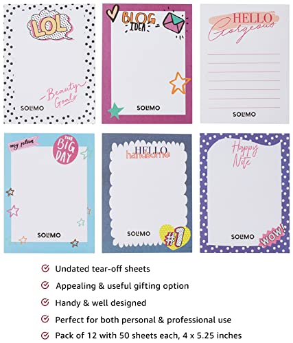 Image of Amazon Brand - Solimo To Do List Notepad, Book, Stationery, 4 x 5.25, Writing Pads 50 Tear Off Sheets, Set of 12 Planners