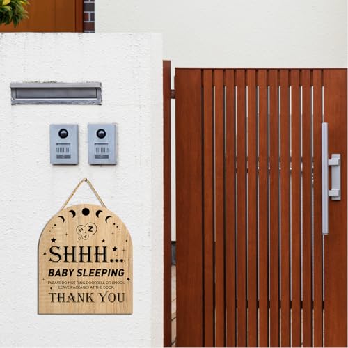 Image of Gwisml Baby Sleeping Sign for Front Door,Please Do Not Knock Or Ring Doorbell Wood Sign,No Soliciting Sleeping Baby Wood sign for House Nursery Door Knob Decor 1