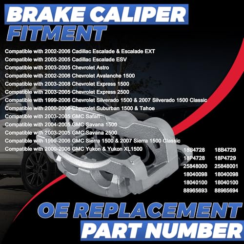 Image of 18B4728 18B4729 Front Disc Brake Calipers Compatible with 1999-06 Silverado | 2PCS Front Calipers with Bracket, Compatible with 2002-2006 Cadillac Escalade, 1999-2006 Chevy Silverado1500 /GMC Sierra 1500