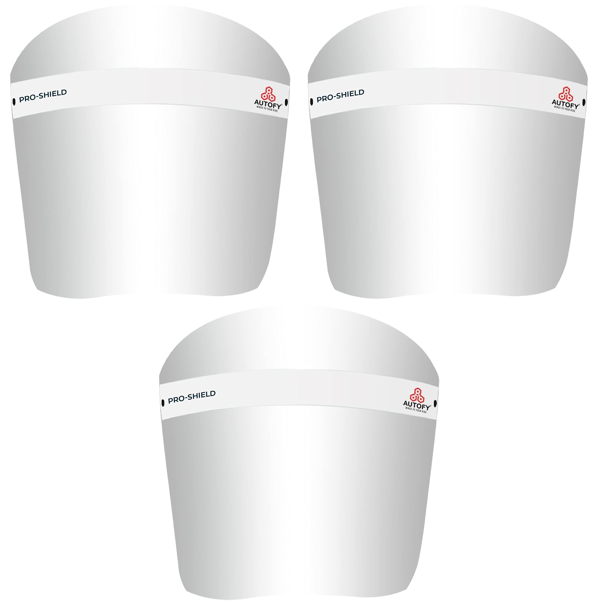 PRO-SHIELD Pack of 3 Flip-Able Transparent 600 Micron Reusable Safety Face Shield Visor with Adjustable Elastic Strap for Eye and Face Protection - Pack of 3